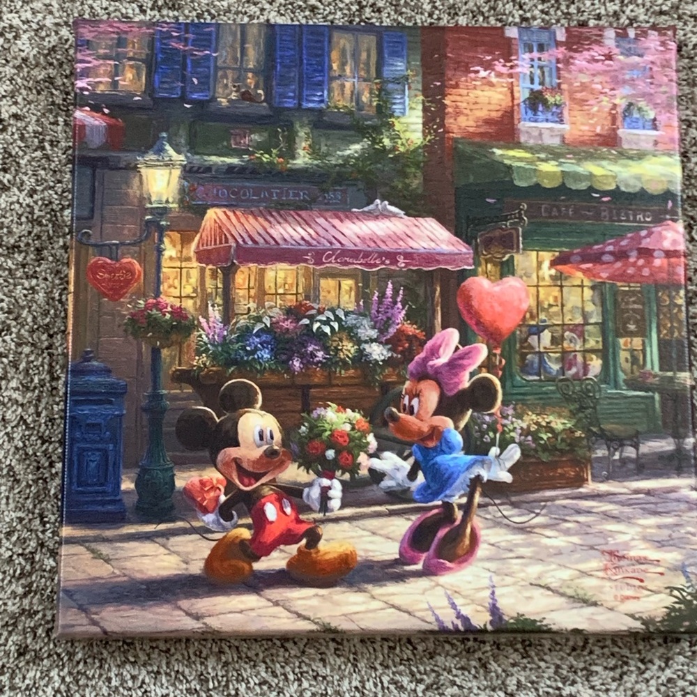 Thomas Kinkade Disney Canvas 14x14 Mickey & Minnie Sweetheart Cove